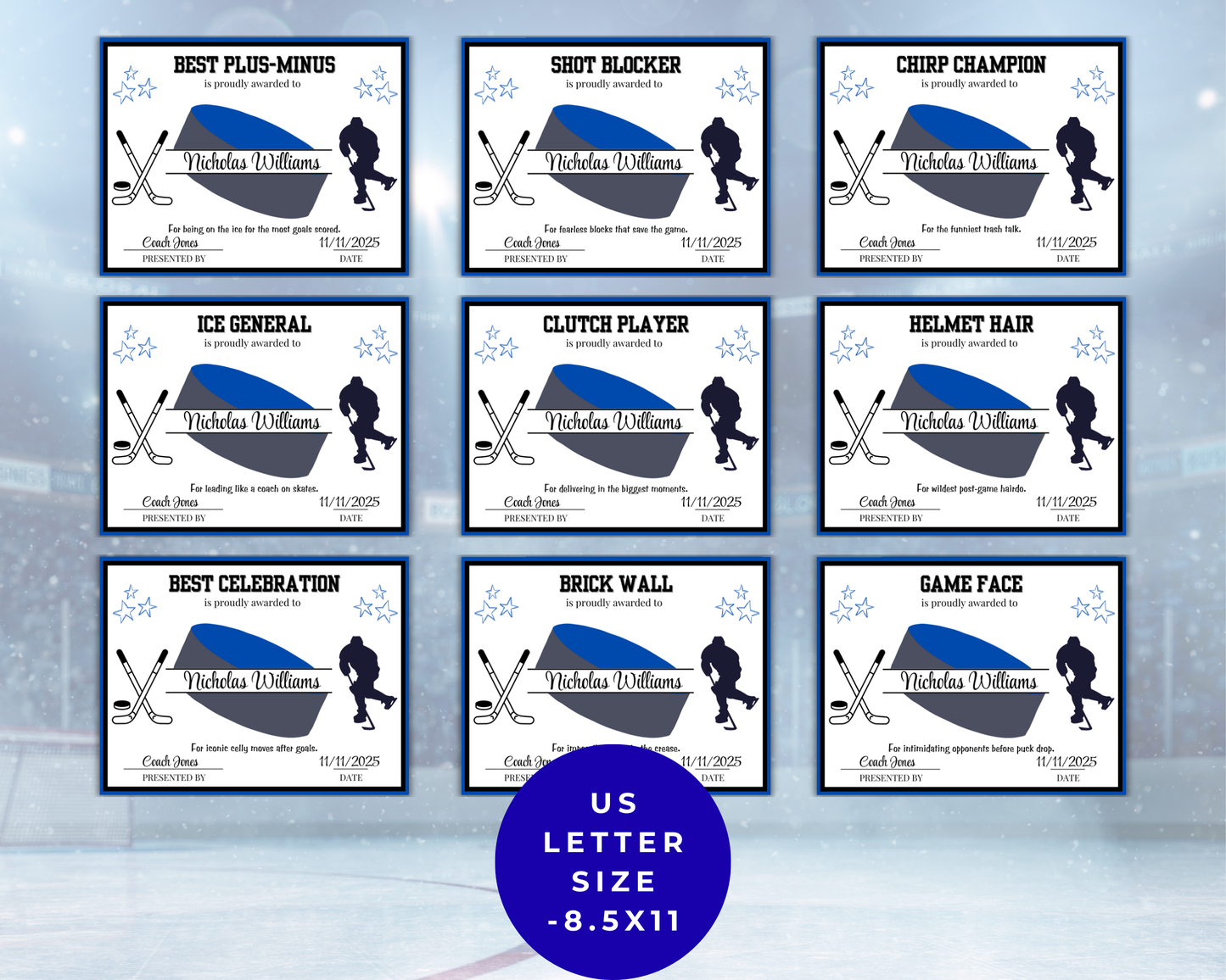 Editable Hockey Award Certificates