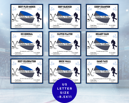 Editable Hockey Award Certificates