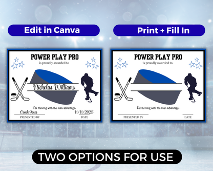 Editable Hockey Award Certificates