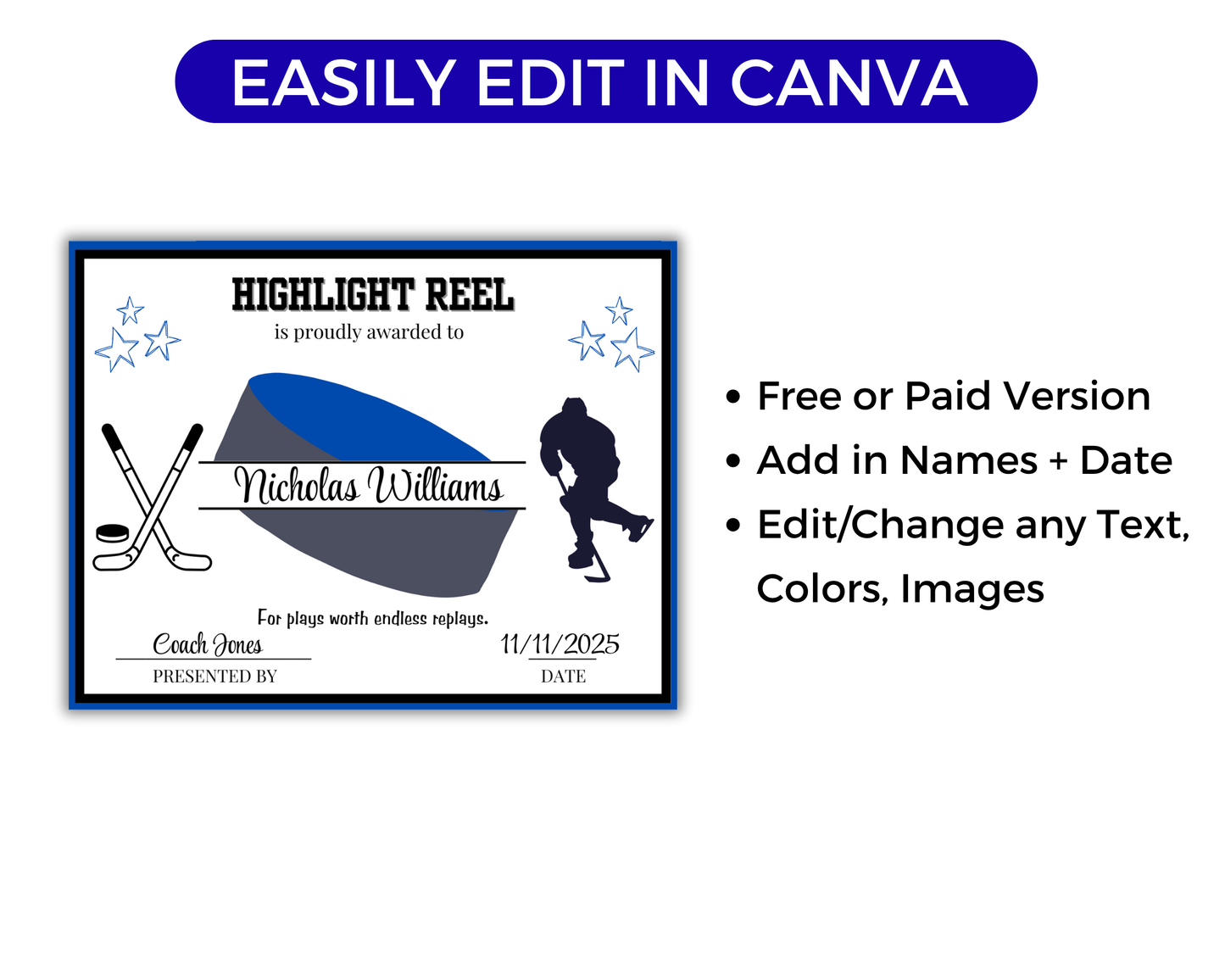 Editable Hockey Award Certificates