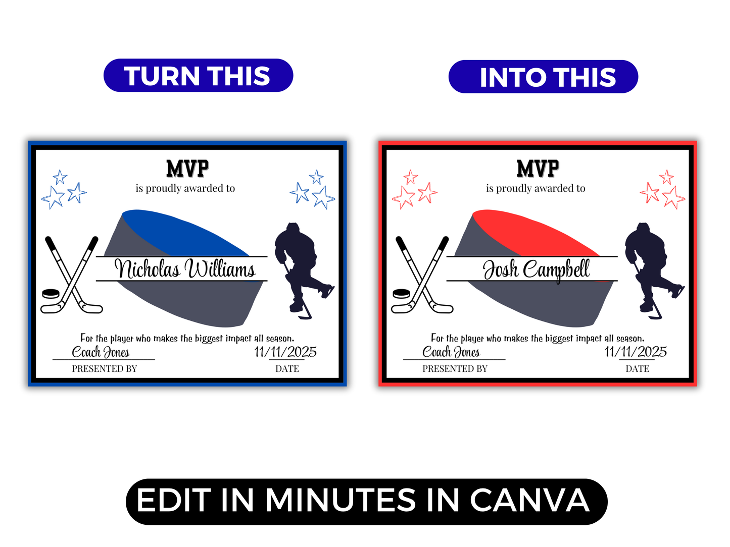 Editable Hockey Award Certificates