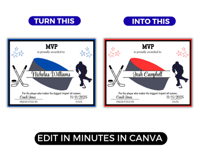 Editable Hockey Award Certificates