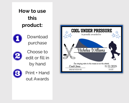 Editable Hockey Award Certificates