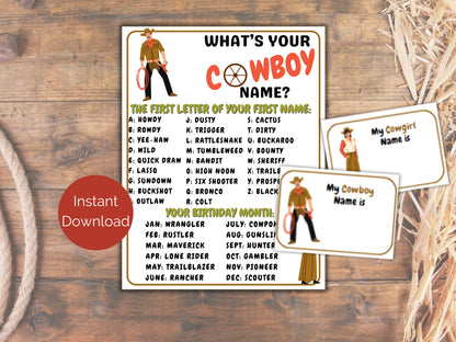 What's Your Cowboy Name Game + Name Tags