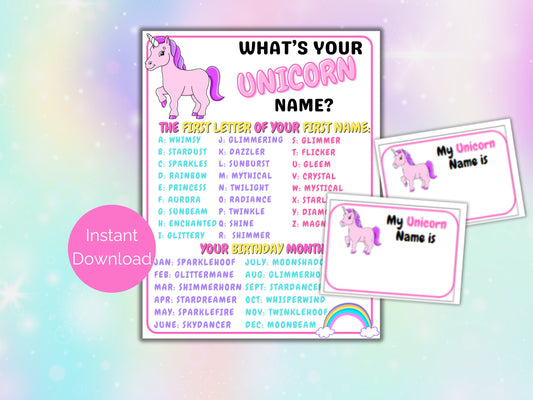 What's Your Unicorn Name Game + Name Tags