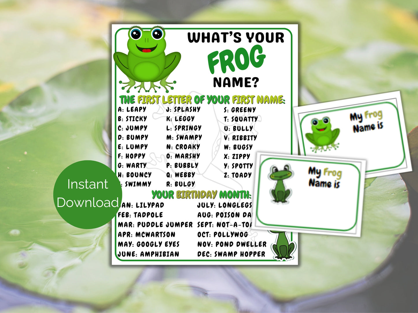 What's Your Frog Name Game + Name Tags