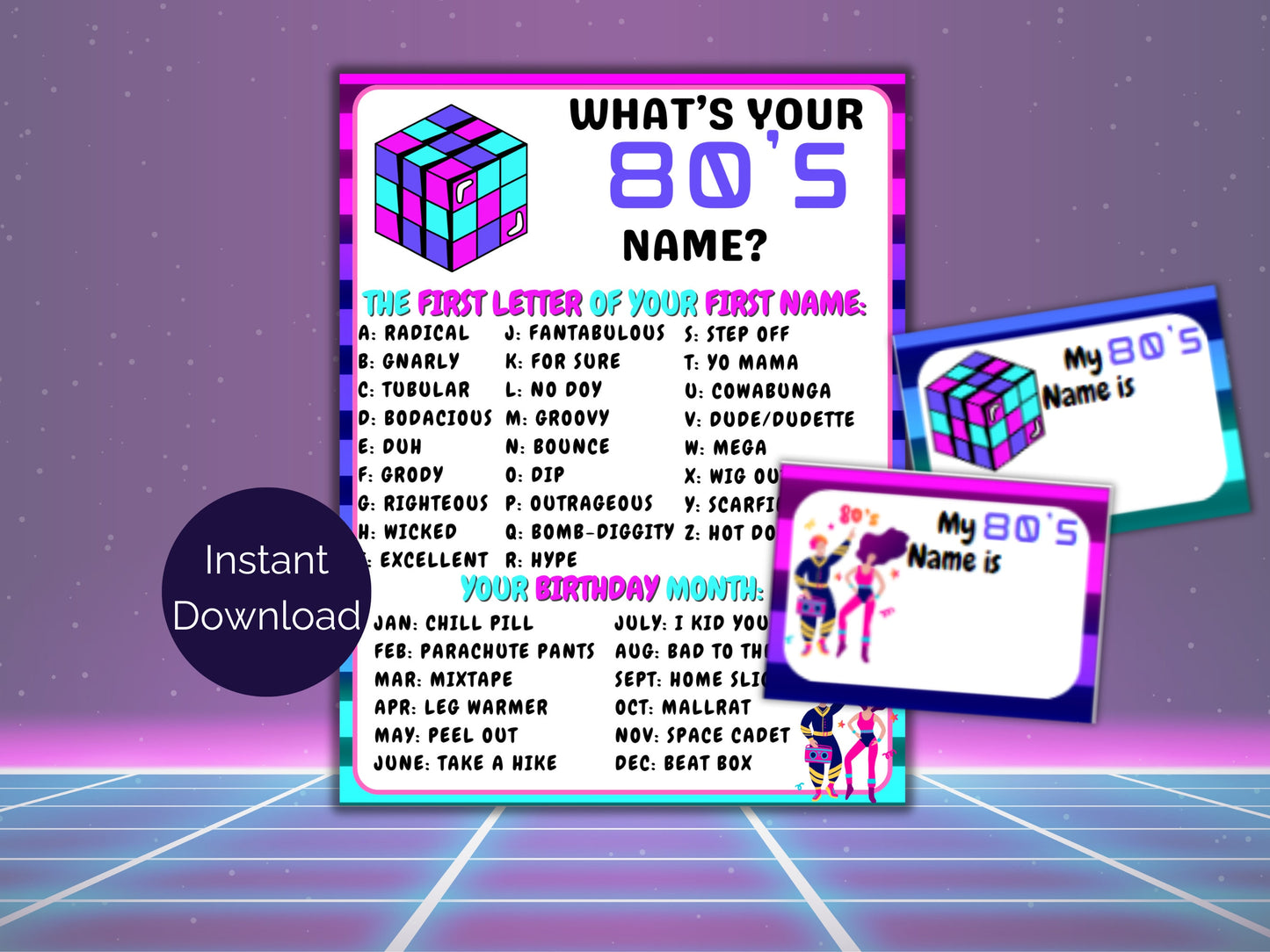 What's Your 80s Name Game + Name Tags
