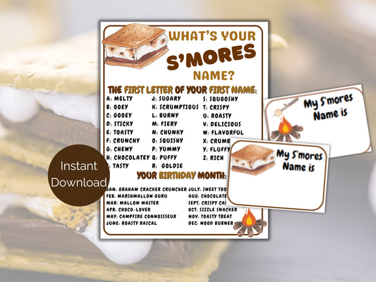What's Your S'mores Name Game + Name Tags