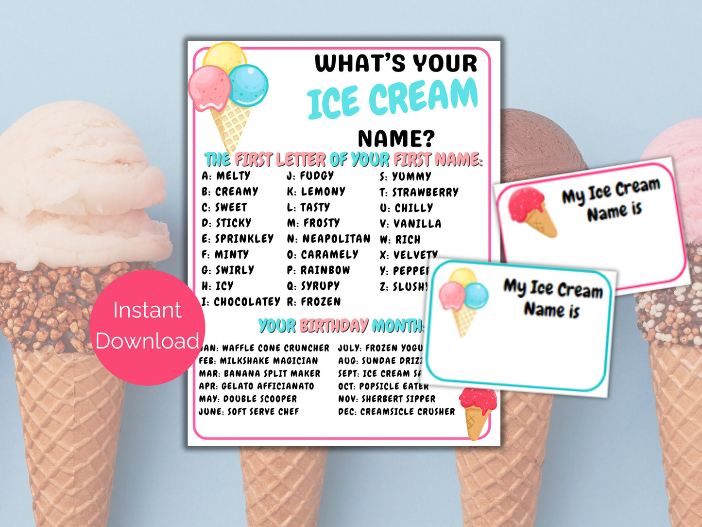 What's Your Ice Cream Name Game + Name Tags