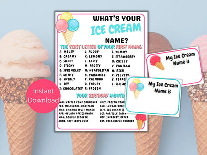 What's Your Ice Cream Name Game + Name Tags
