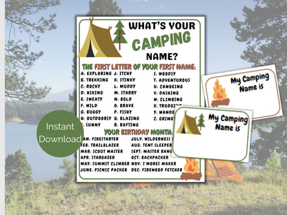 What's Your Camping Name Game + Name Tags