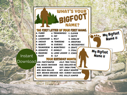 What's Your Bigfoot Name Game + Name Tags