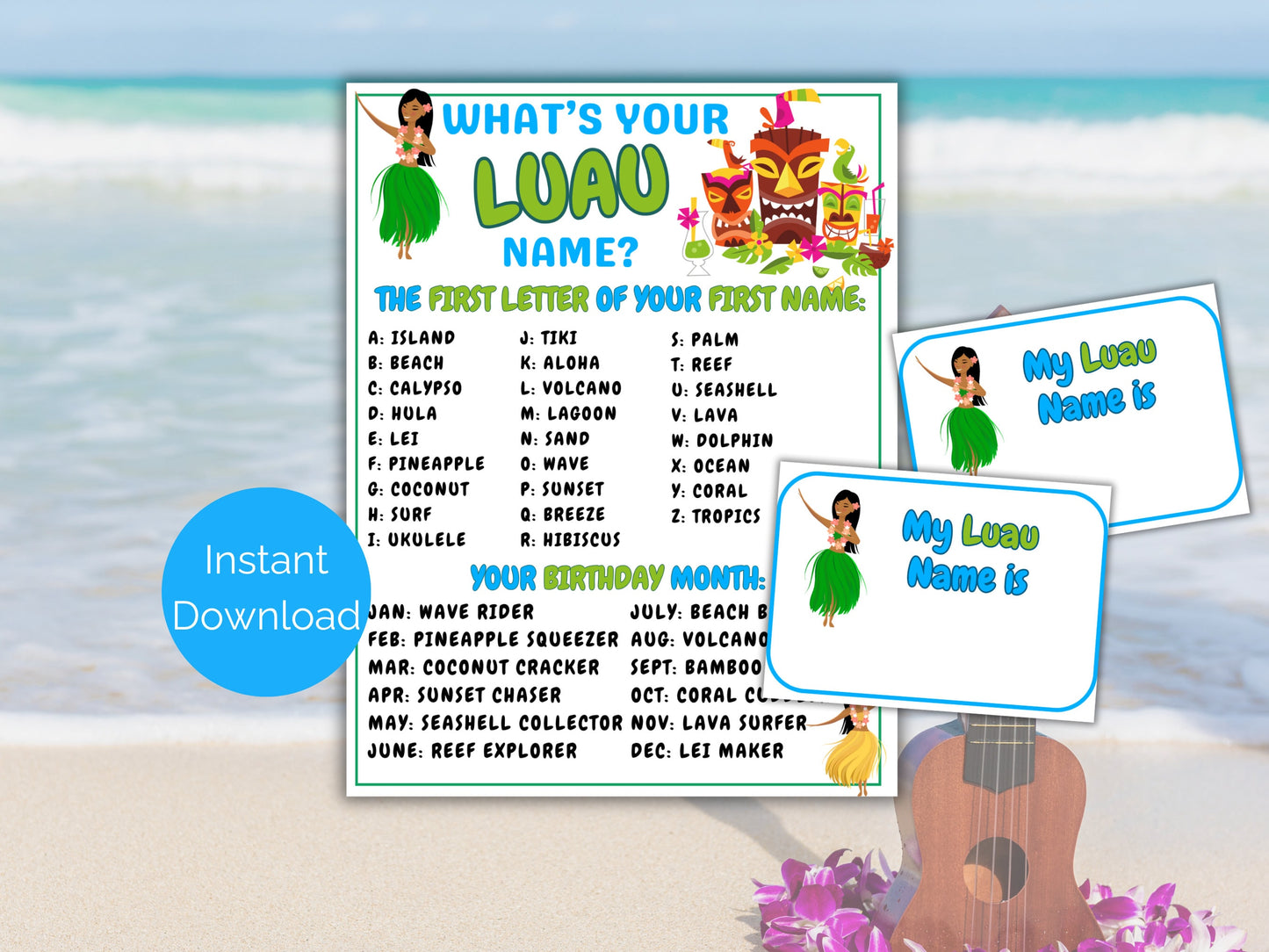What's Your Luau Name Game + Name Tags