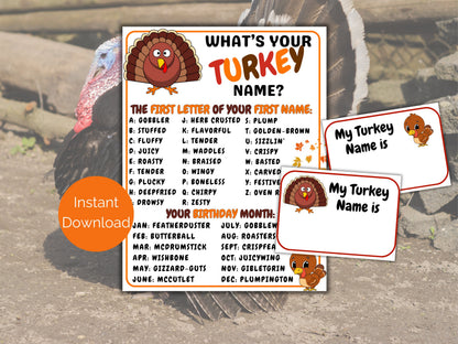 What's Your Turkey Name Game + Name Tags