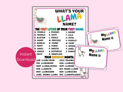 What's Your Llama Name Game + Name Tags