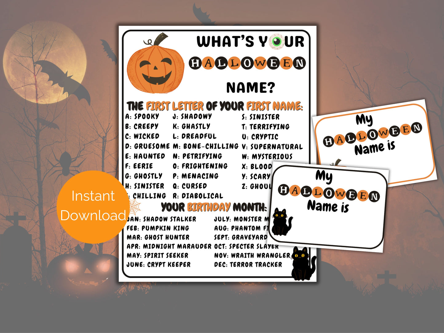 What's Your Halloween Name Game + Name Tags