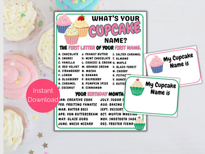 What's Your Cupcake Name Game + Name Tags