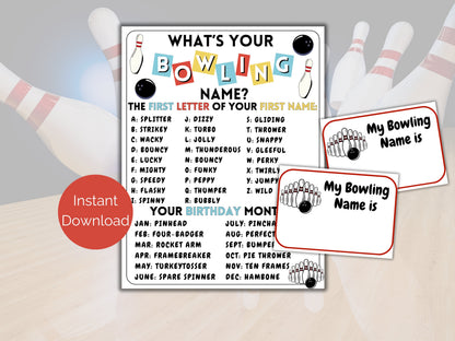 What's Your Bowling Name Game + Name Tags