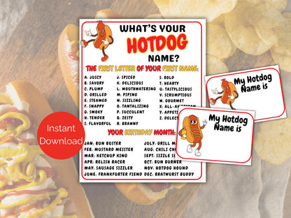 What's Your Hot Dog Name Game + Name Tags