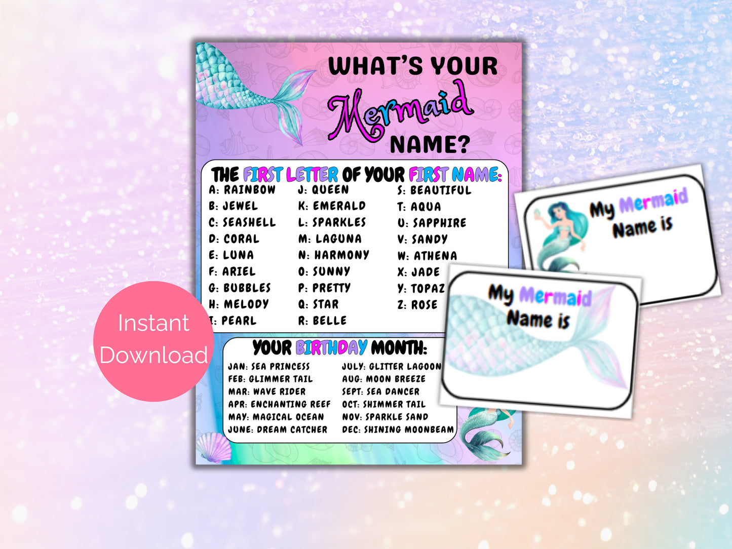 What's Your Mermaid Name Game + Name Tags