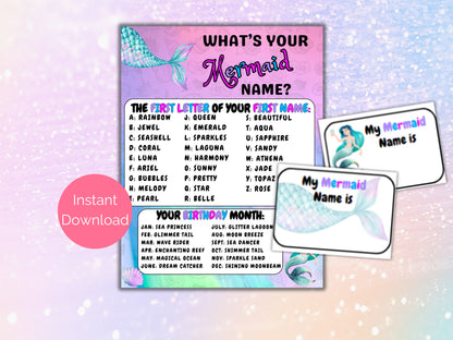 What's Your Mermaid Name Game + Name Tags