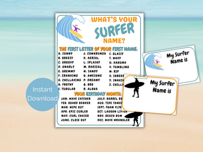 What's Your Surfer Name Game + Name Tags