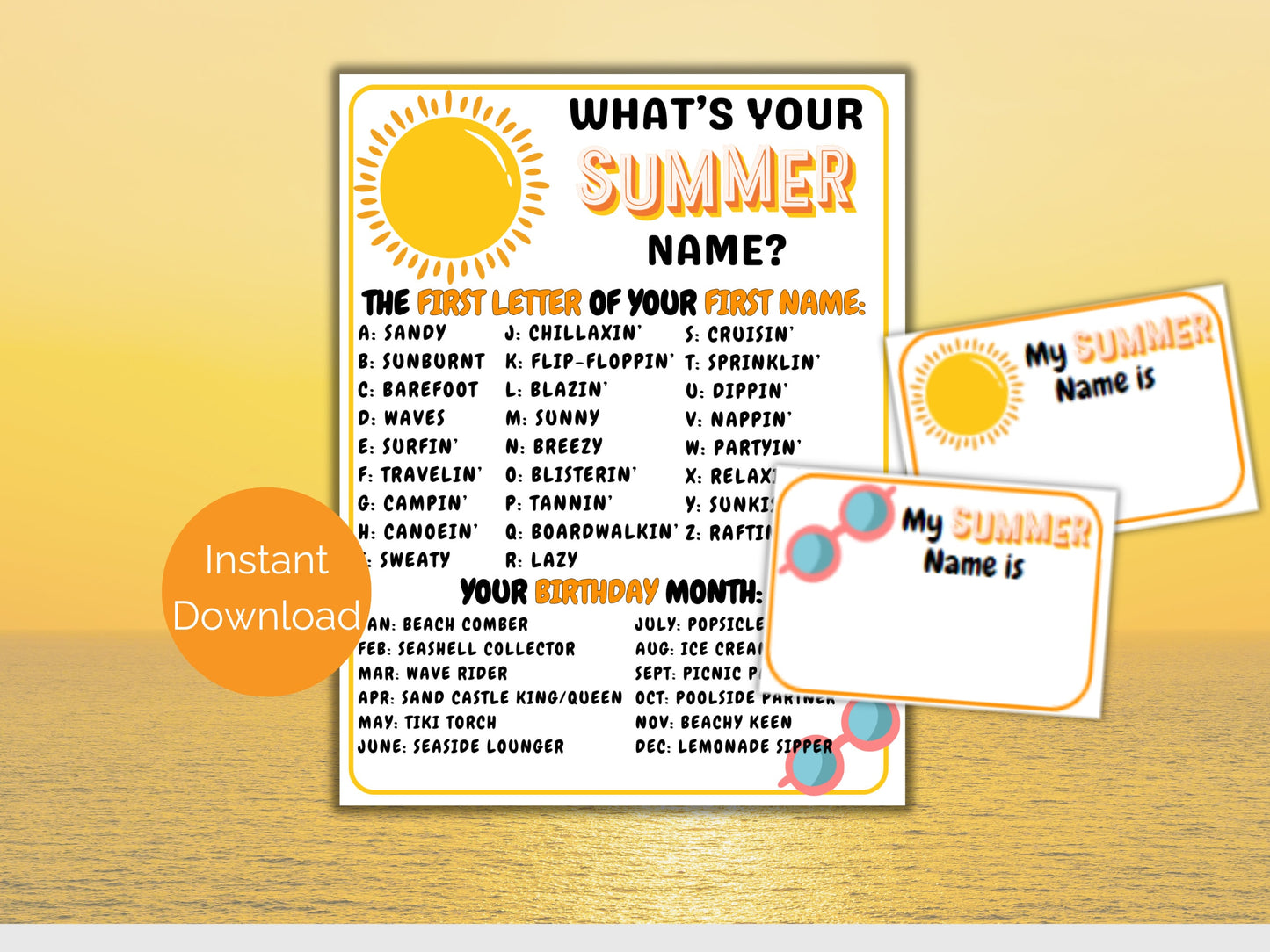 What's Your Summer Name Game + Name Tags