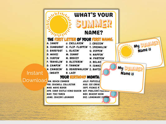 What's Your Summer Name Game + Name Tags