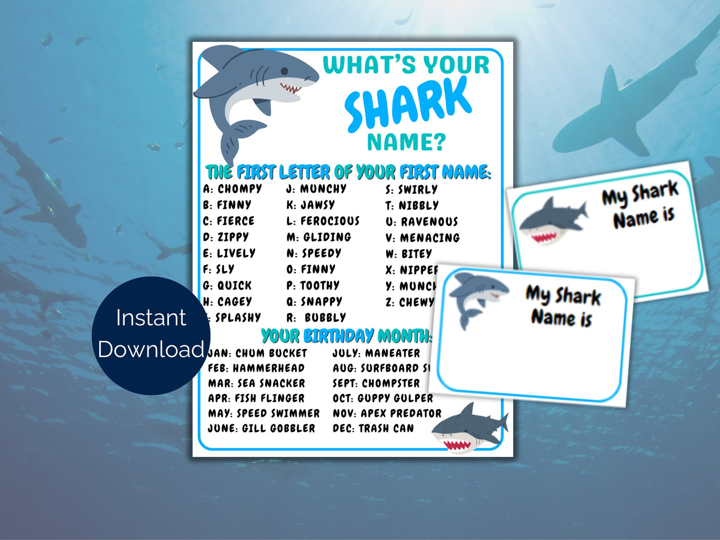 What's Your Shark Name Game + Name Tags