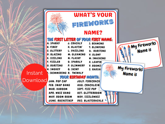 What's Your Fireworks Name Game + Name Tags