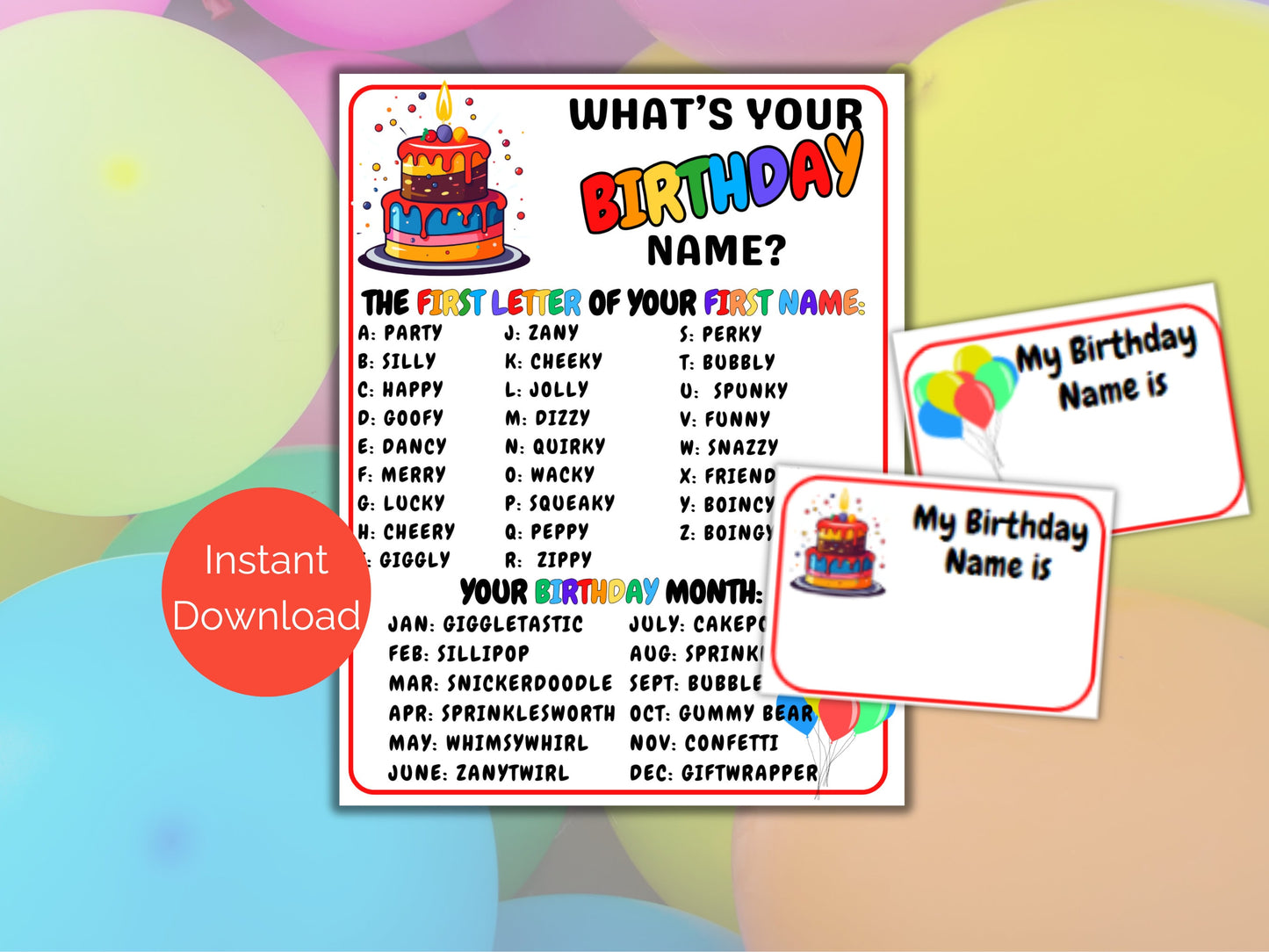 What's Your Birthday Name Game + Name Tags