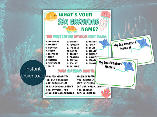 What's Your Sea Creature Name Game + Name Tags