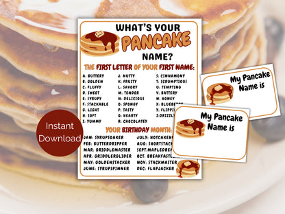 What's Your Pancake Name Game + Name Tags