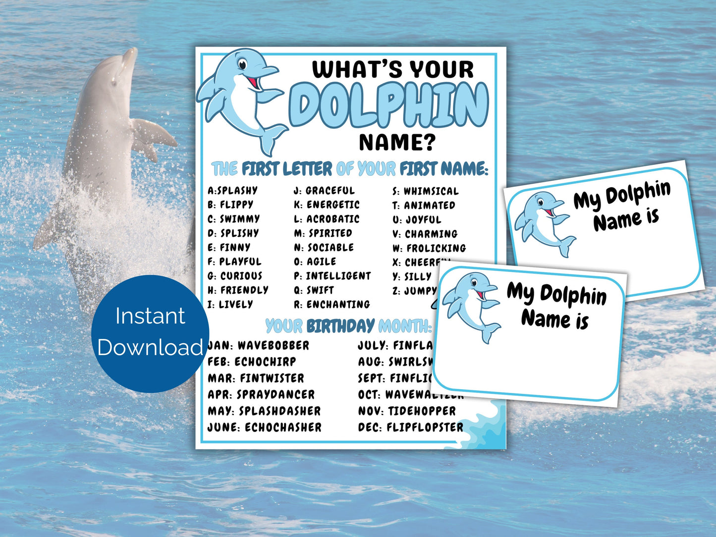 What's Your Dolphin Name Game + Name Tags