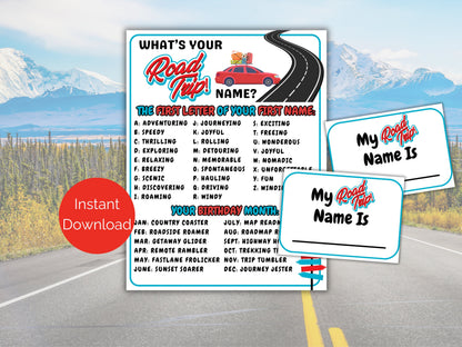 What's Your Road Trip Name Game + Name Tags
