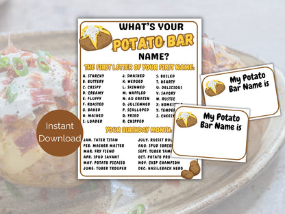 What's Your Potato Name Game + Name Tags