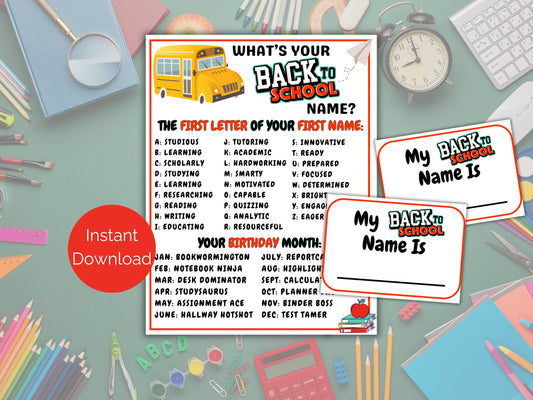 What's Your Back to School Name Game + Name Tags
