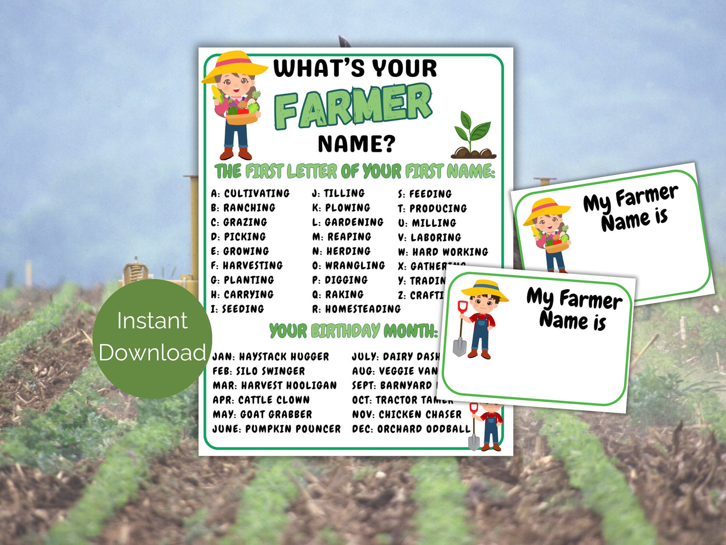 What's Your Farmer Name Game + Name Tags