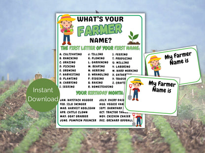 What's Your Farmer Name Game + Name Tags