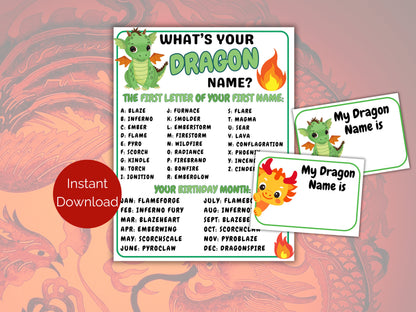 What's Your Dragon Name Game + Name Tags