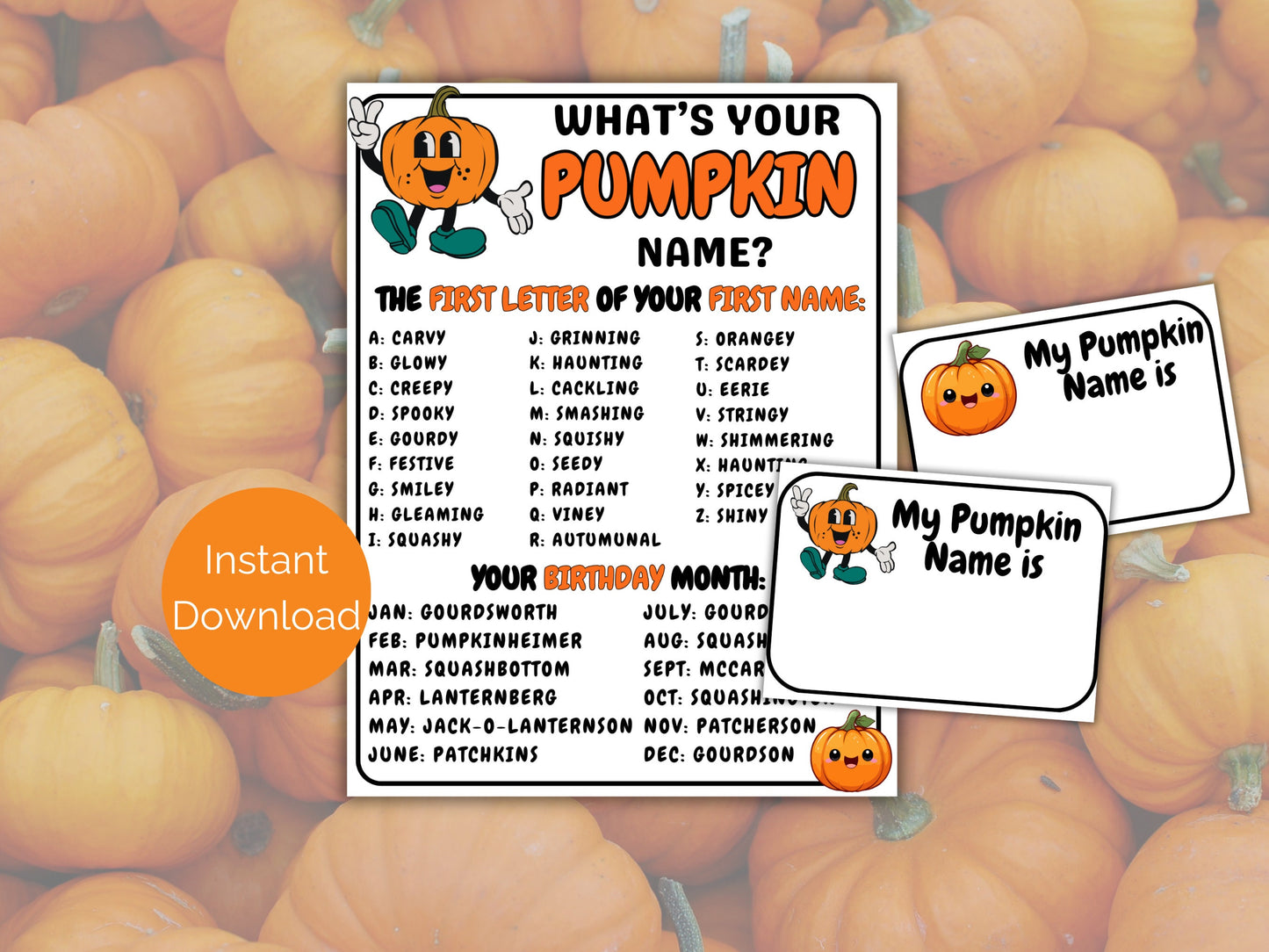 What's Your Pumpkin Name Game + Name Tags