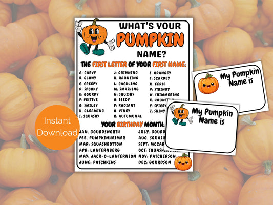 What's Your Pumpkin Name Game + Name Tags