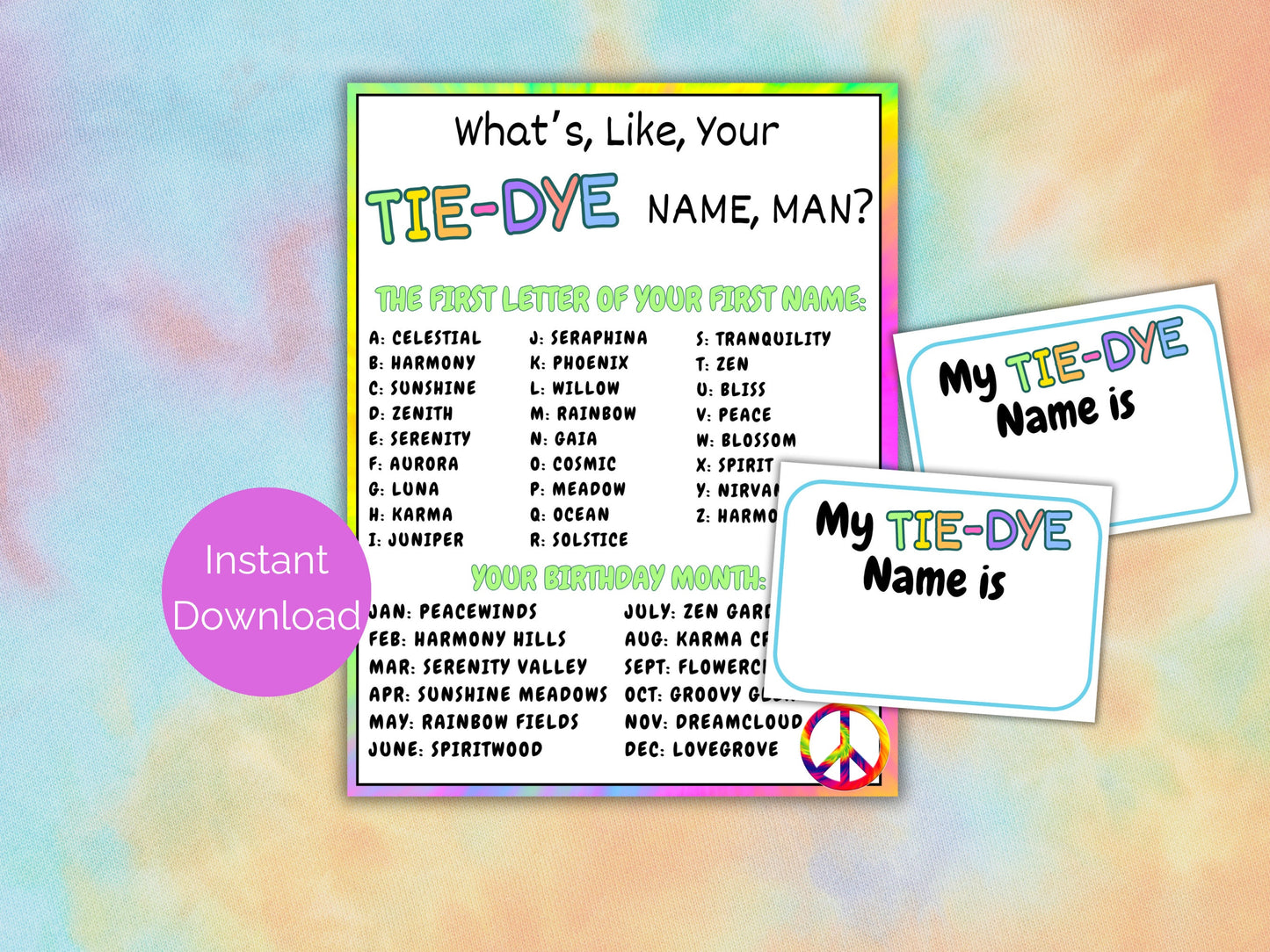 What's Your Tie Dye Name Game + Name Tags