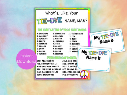 What's Your Tie Dye Name Game + Name Tags
