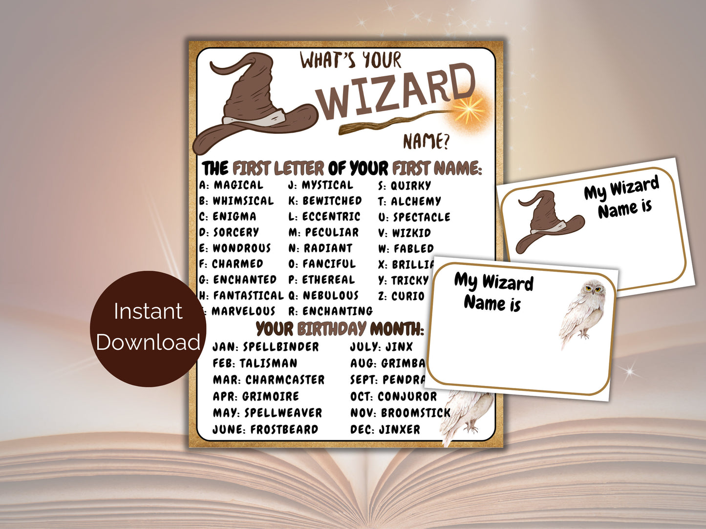 What's Your Wizard Name Game + Name Tags