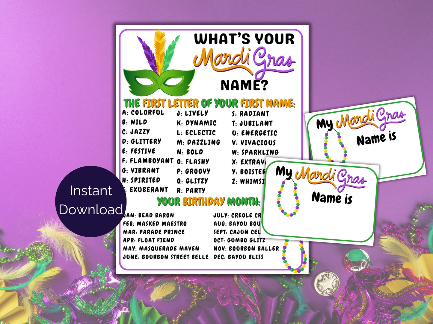 What's Your Mardi Gras Name Game + Name Tags