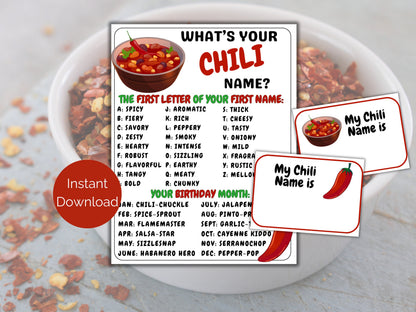 What's Your Chili Name Game + Name Tags