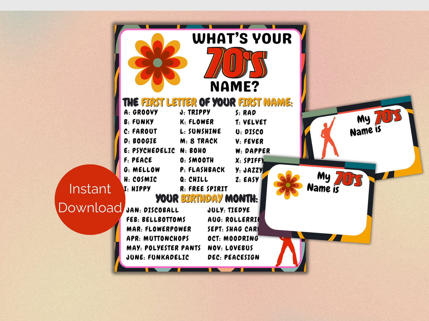 What's Your 70s Name Game + Name Tags