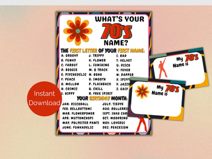 What's Your 70s Name Game + Name Tags