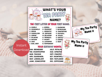 What's Your Tea Party Name Game + Name Tags